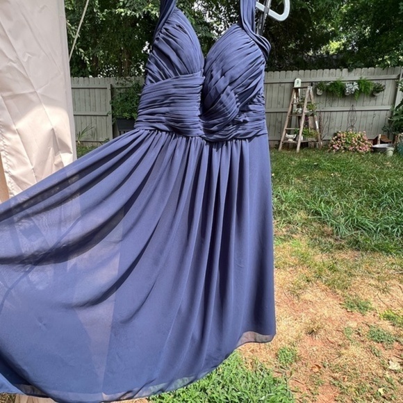 Bill Levkoff Bridal Party Prom Special Occasion Navy Midi Chiffon Fit And Flare - Picture 14 of 16